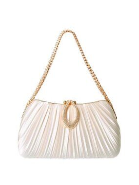 Clutch Purses for Women - Elegant Sparkling Evening bags, Champagne Gold Satin
